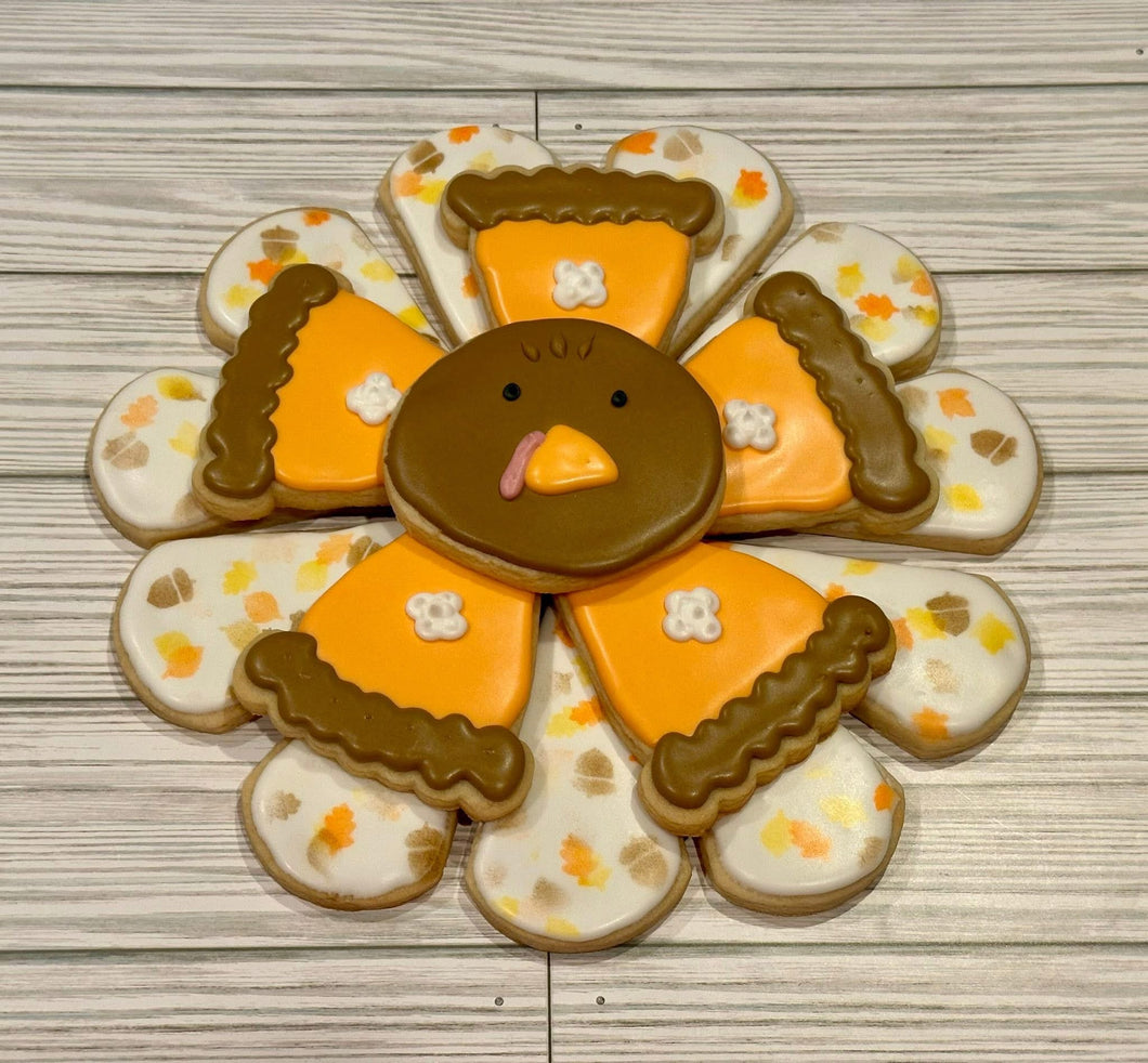 Thanksgiving Cookie Platter Turkey, Pie and Leaf background